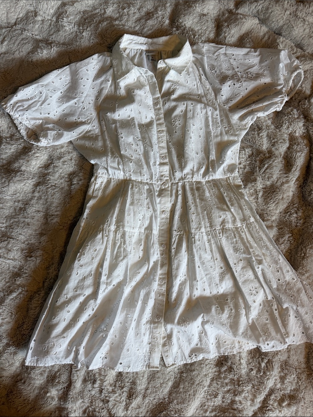 White Eyelet Button-Front Shirt Dress